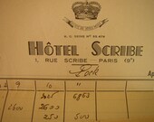 Scribe Hotel Paris France 1952 Paper Vintage Letter Bill
