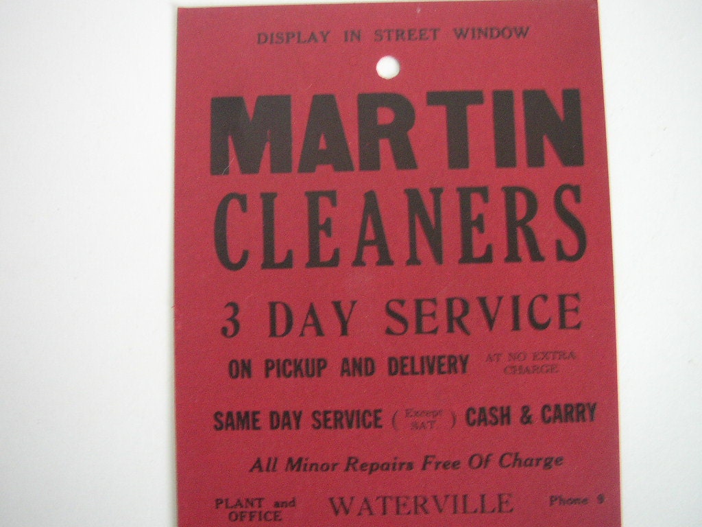 Vintage Martin Cleaners Waterville NY Ad Card Dry Clean Laundry Shop 1950s Tag