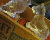 1930's Glass Animal Pair- Clear Bird and Scotty Dog