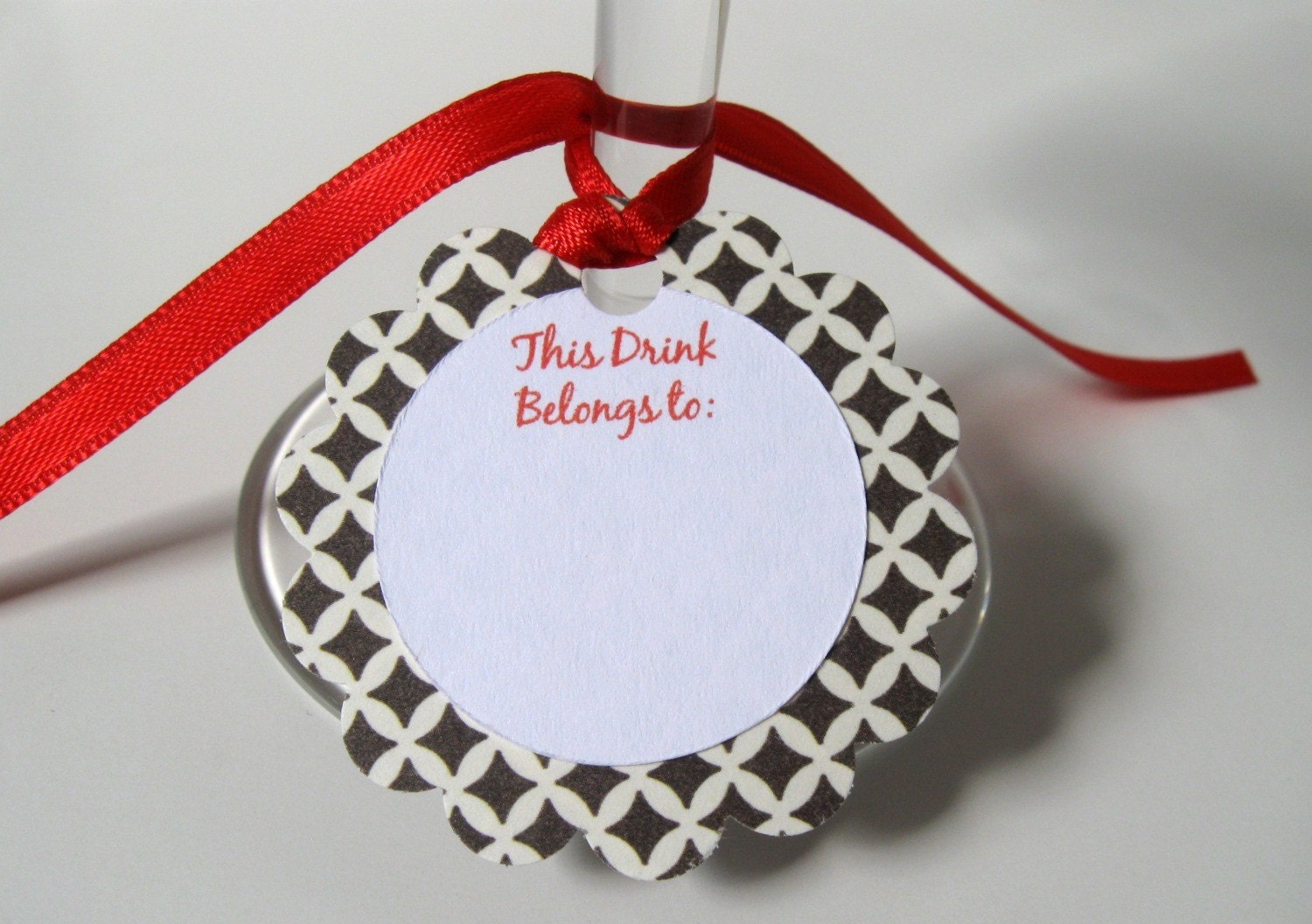 Wine Charms, Drink Glass Tags, Place Cards - Black, White & Red Set of 15, Additional Quantities Available