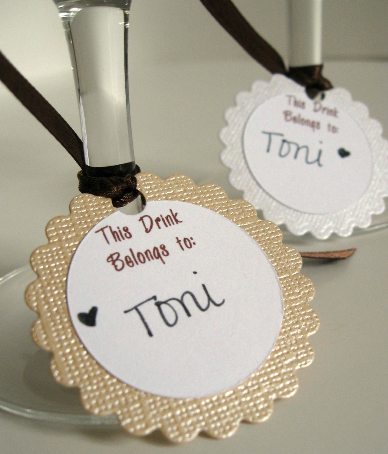 Tie On Wine Charms, Drink Glass Tags, Place Cards - Silver & Gold, Set of 14 -  Additional Quantities Available
