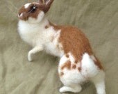 Rabbit with chocolate spots, needle felted animal, wool doll