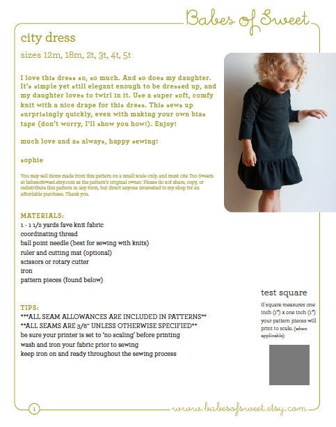 city dress / pdf sewing pattern / toddler 12m to girls 10/12