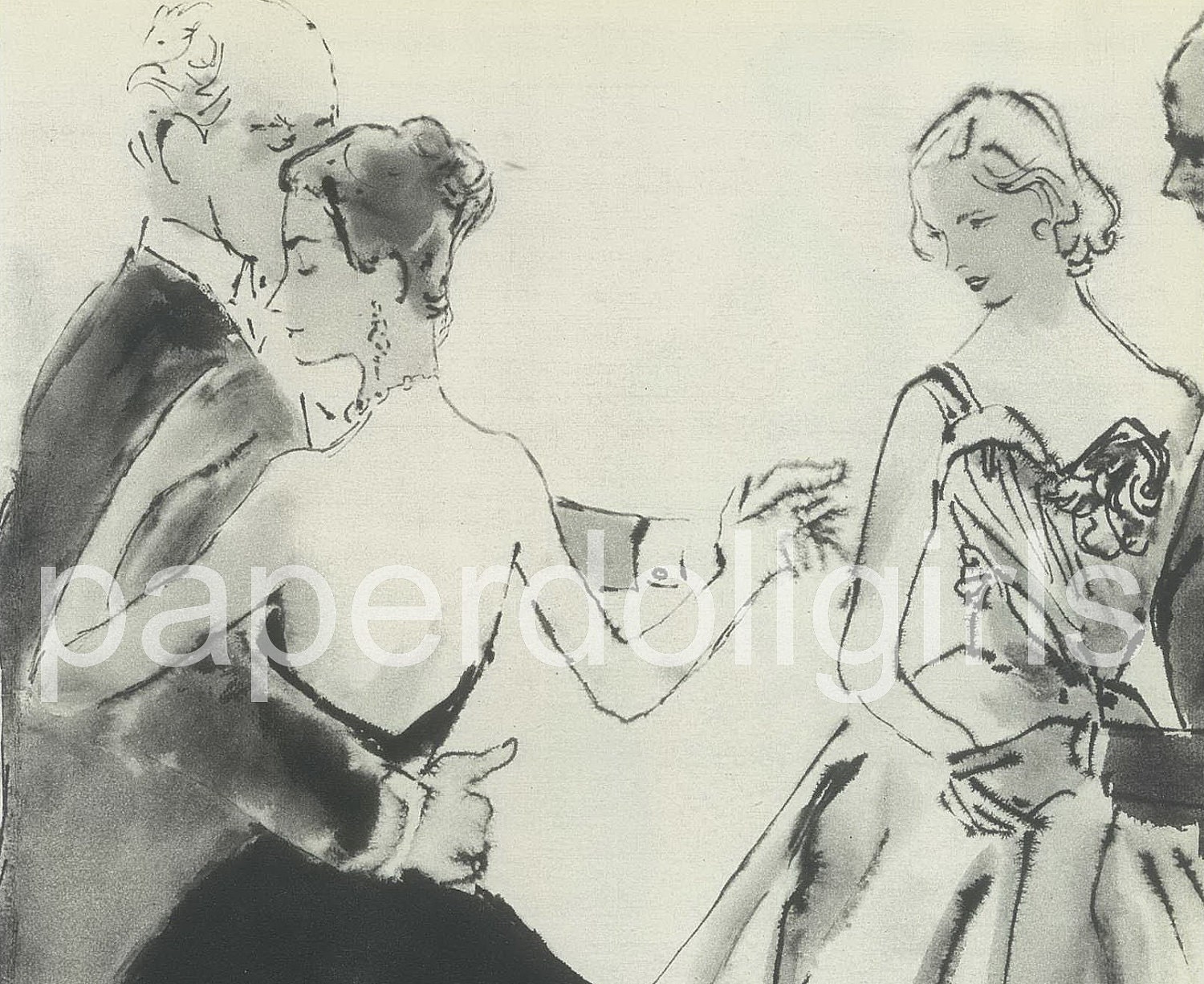 Fashion Magazine Ad, Vogue UK 1953, Rene Bouche, Fashion Illustration, Evening Dress, Paper Ephemera, Ad, Wall Art