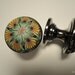 Cabinet Knobs-PullsHandmade Polymer Clay Mustard and Green Art  Nouveau SET of SIX  Black Nickel  Unique