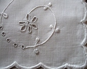 Vintage Linen Handkerchief Holder Whitework Embroidery - LinenWallflowers