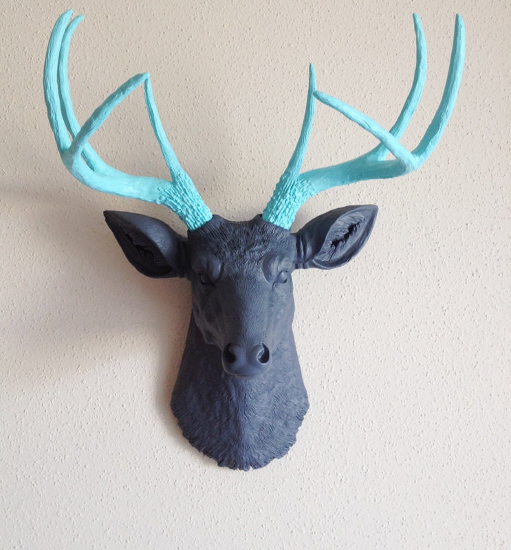 Charcoal & Robins Egg Blue Deer Head Wall Mount