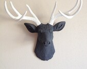 Charcoal and White Deer Head Wall Mount