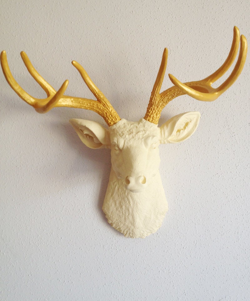 Cream and Gold Deer Head Wall Mount