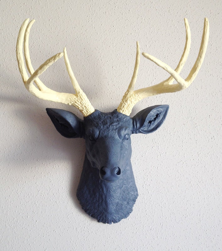 Charcoal & Soft Yellow Deer Head Wall Mount