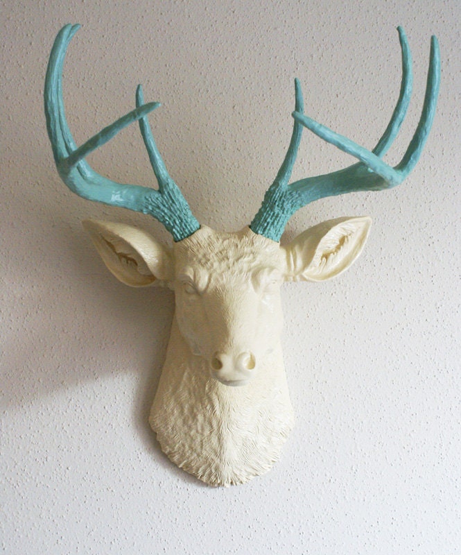 Cream & Robins Egg Blue Deer Head Wall Mount