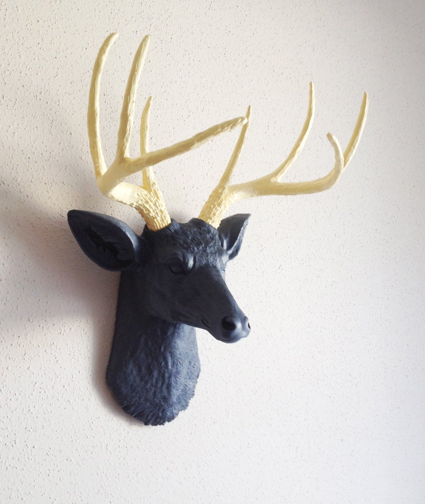 Charcoal & Soft Yellow Deer Head Wall Mount