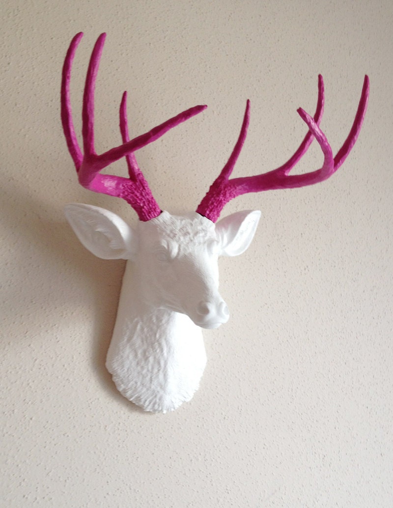 White & Pink Deer Head Wall Mount