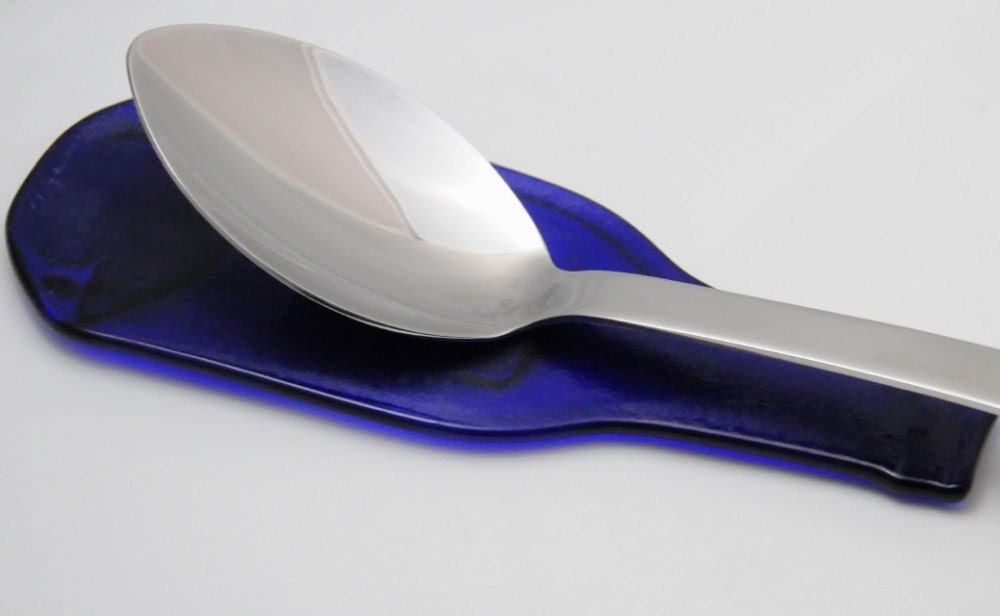 I love Blue Glass Recycled Bud Light Platinum Unique Blue Glass Spoon Rest