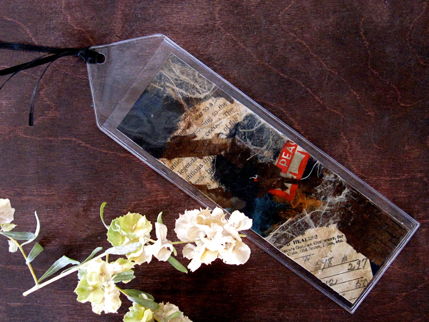 Sleepy Hollow Art Bookmark Collage (No. 5) - Navy, Brown, Beige, Red, Mixed Media Paper