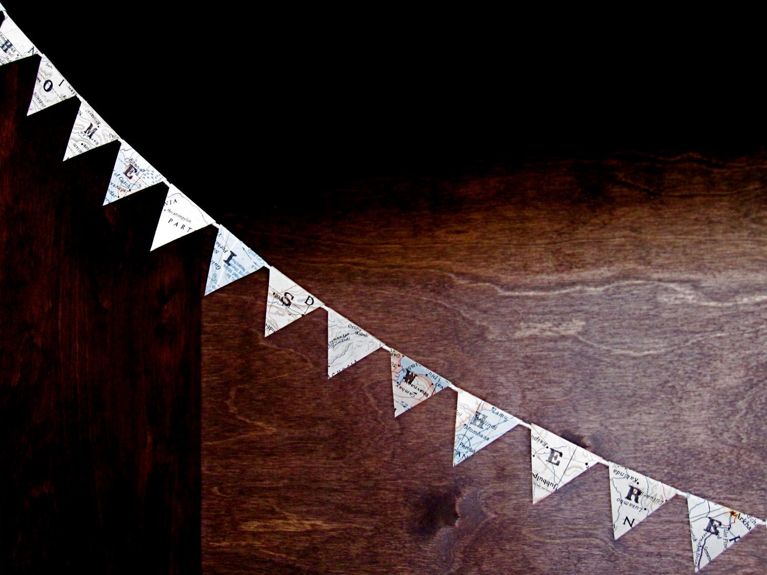 Extra-Long Personalized Mini Pennant Banner From Vintage Maps