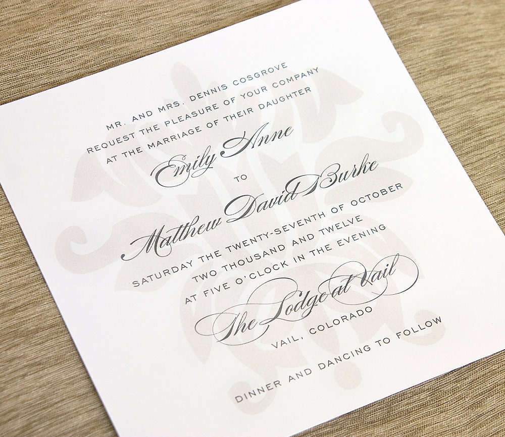 Downton- Flat or Letterpress Wedding Invitation - Deposit to get Started