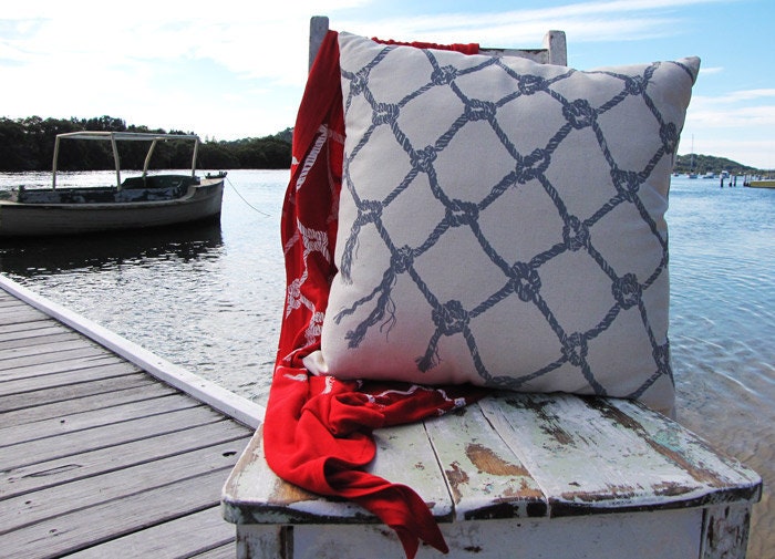Forget me Knots - Cushion taupe roping Hand screen printed