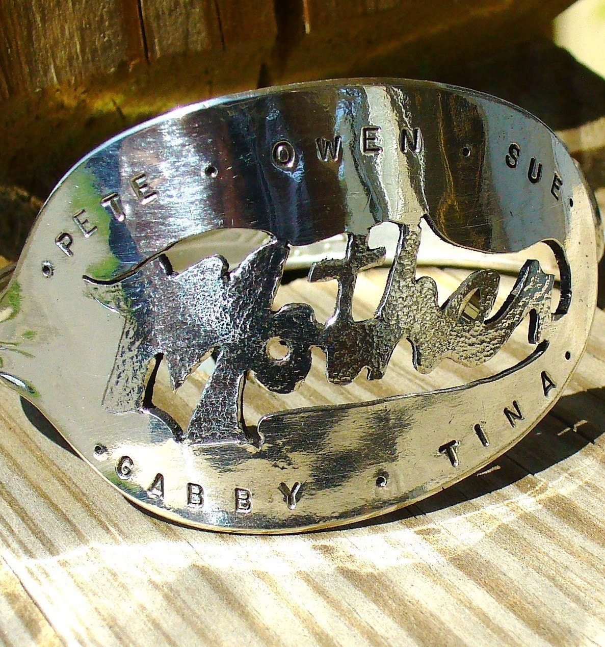 Personalized Mother and Child Silver Spoon Bracelet Hand Stamped Gift for Mother's Day
