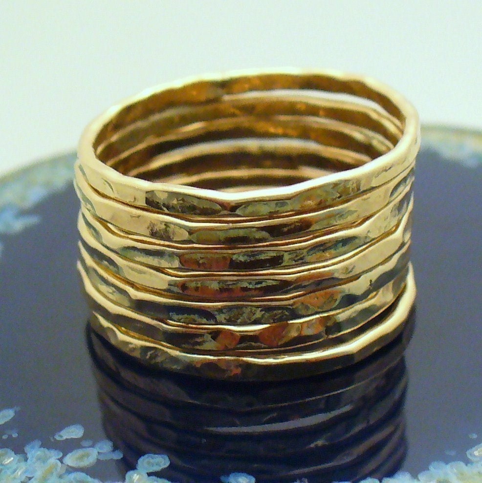 Hammered 7 Band Gold Stacking Ring Set