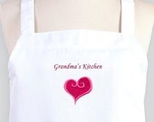 Womens Apron , Chef Bib Apron with Pockets Embroidered Curly Heart, Custom Colors Available, Optional Personalization Available