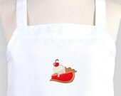 Womens Apron , Chef Bib Apron with Pockets Embroidered Whimsical Pie Ala mode, Custom Colors Available, Optional Personalization Available