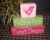 Tweet Dreams Bird Little Lady Ladybug You Are My Sunshine Butterfly Kisses Girls Children Wood Sign Blocks Primitive Country Rustic