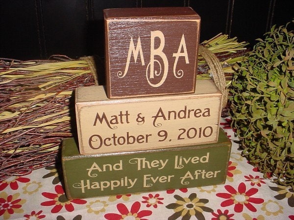 Wedding Marriage Happily Ever After Two Become One PERSONALIZED Names Initials Monogram Date Wood Sign Blocks Primitive Country Rustic