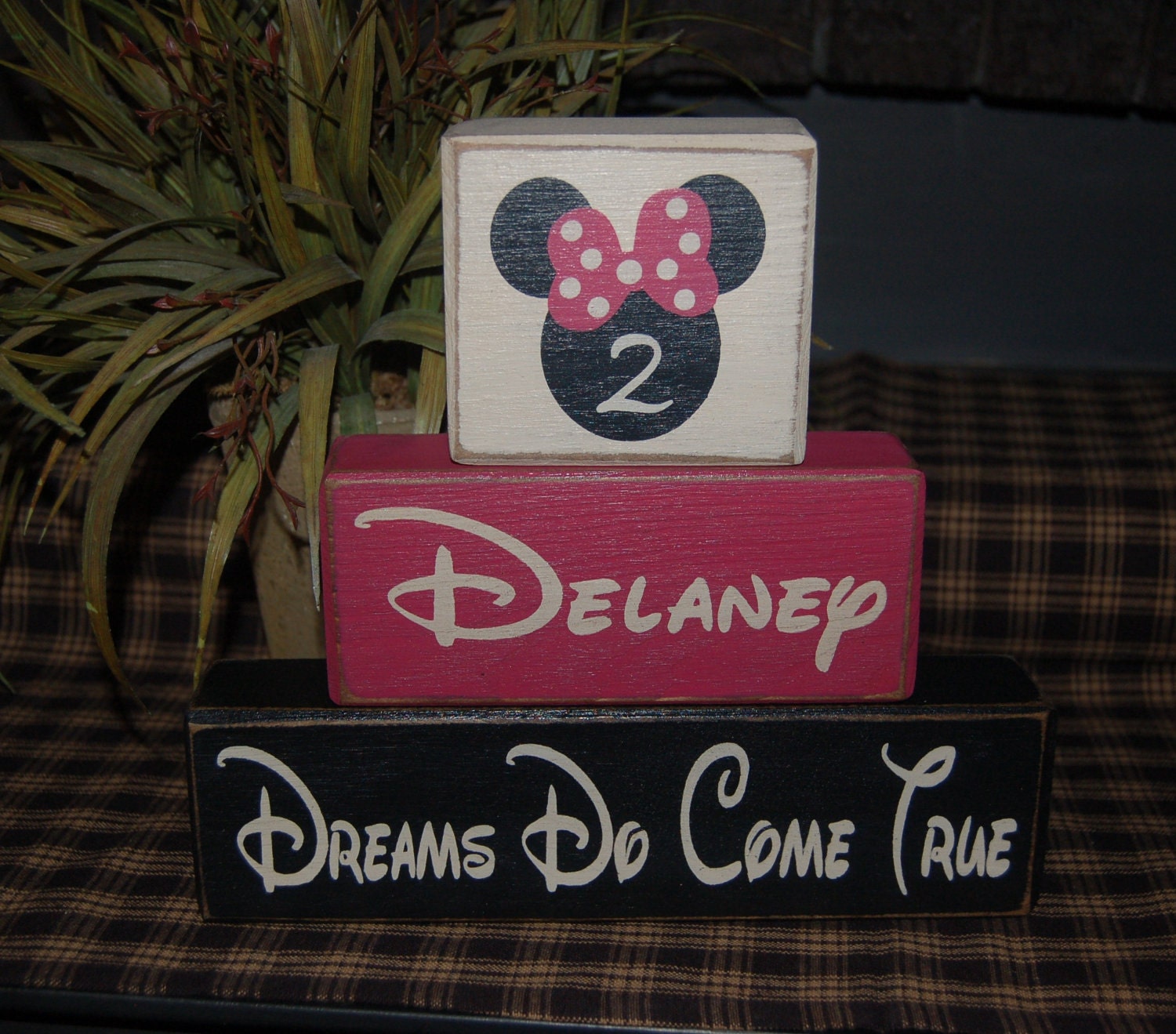 MICKEY MOUSE Dreams Do Come True Boys Girls Children PERSONALIZED Name Wood Sign Blocks Primitive Country Rustic Home Decor
