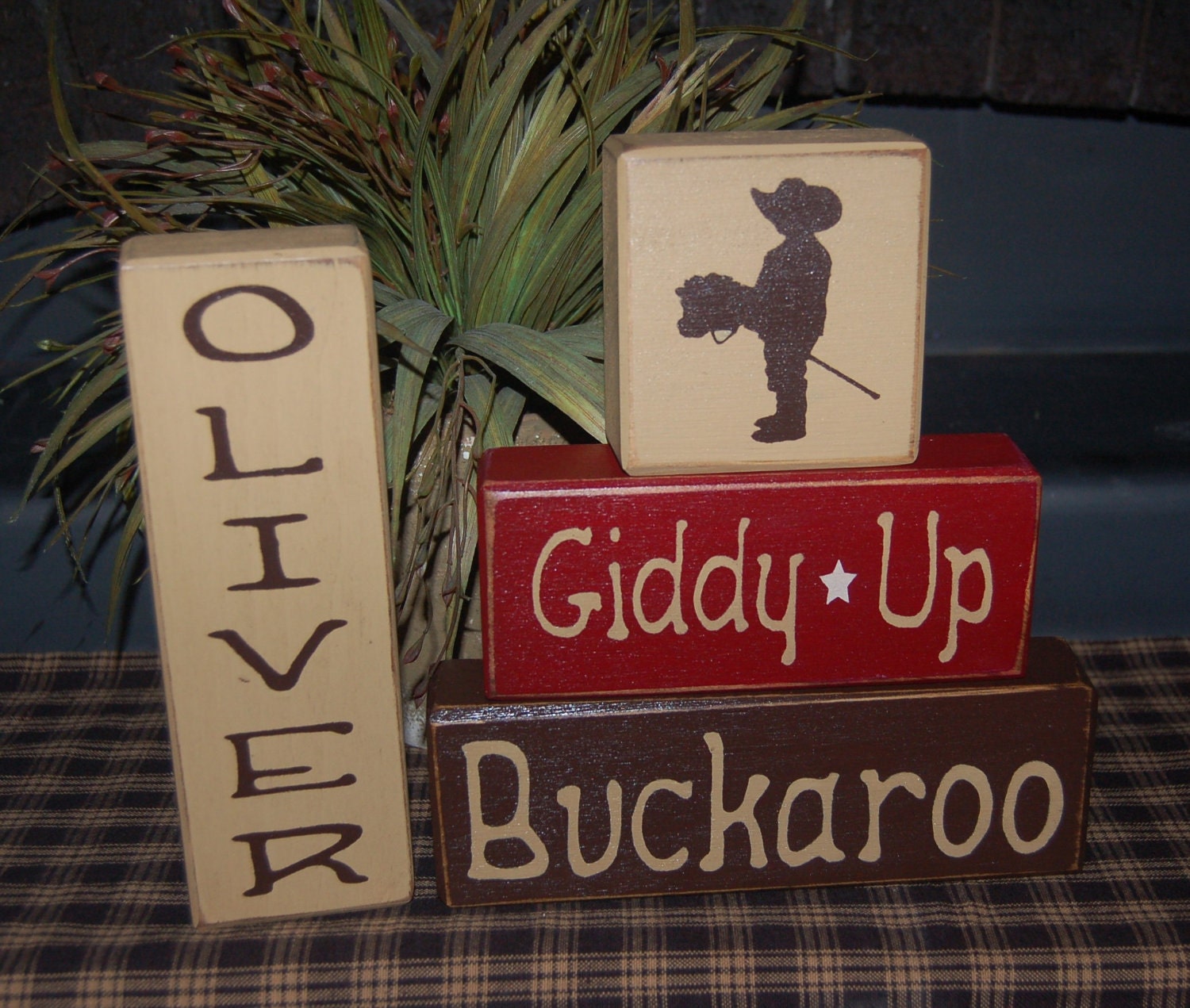 Horsie Giddy-Up Buckaroo COWBOYS Cowgirls Wood Sign Blocks Primitive Country Rustic Boys Kids Decor