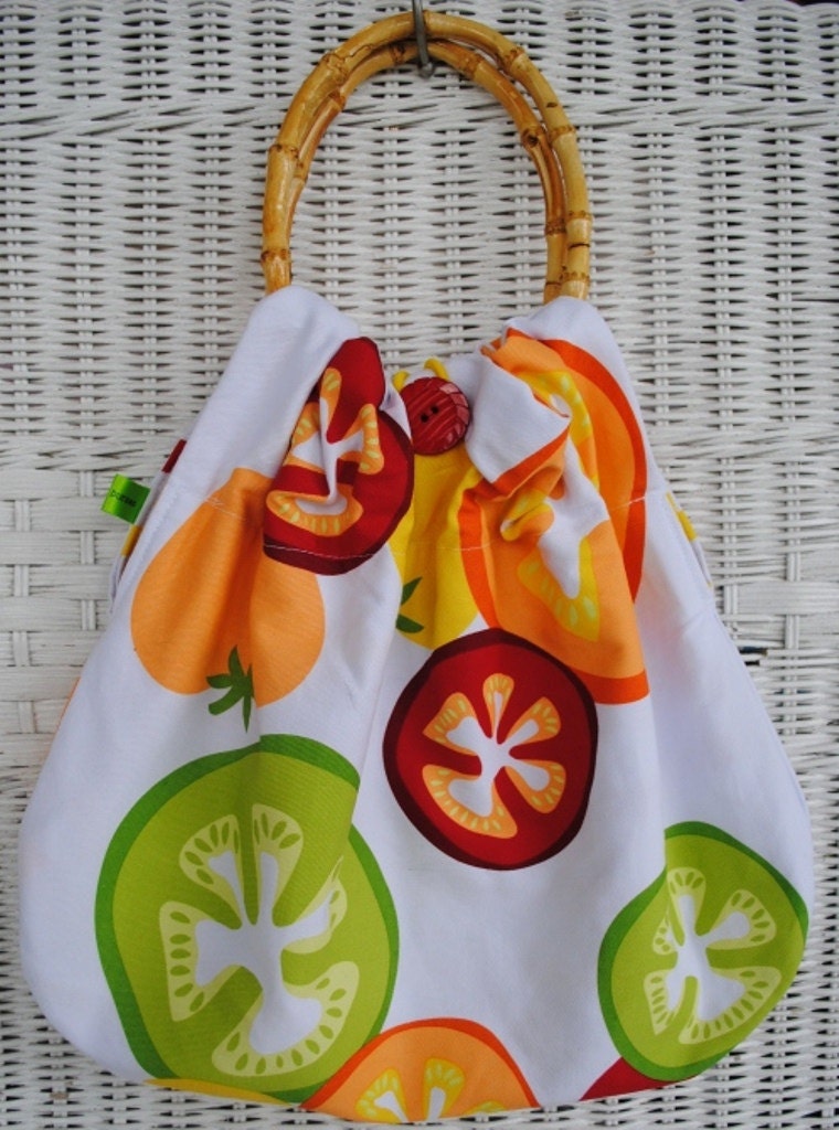 Tomatoes and Stripes reusable reversible market tote