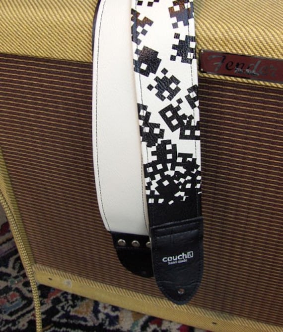 I am 8-bit Guitar Strap - Couch Artist Series - Black and White