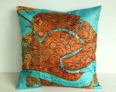 Decorative pillow, map pillow, map cushion, throw cushion VENICE Organic cotton vintage map of Venice, pillow , cushion cover, 16 inch 41cms