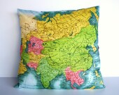 Map cushion cover ASIA - vintage map, organic cotton cushion map pillow cushion, 16 inch, 41 cm