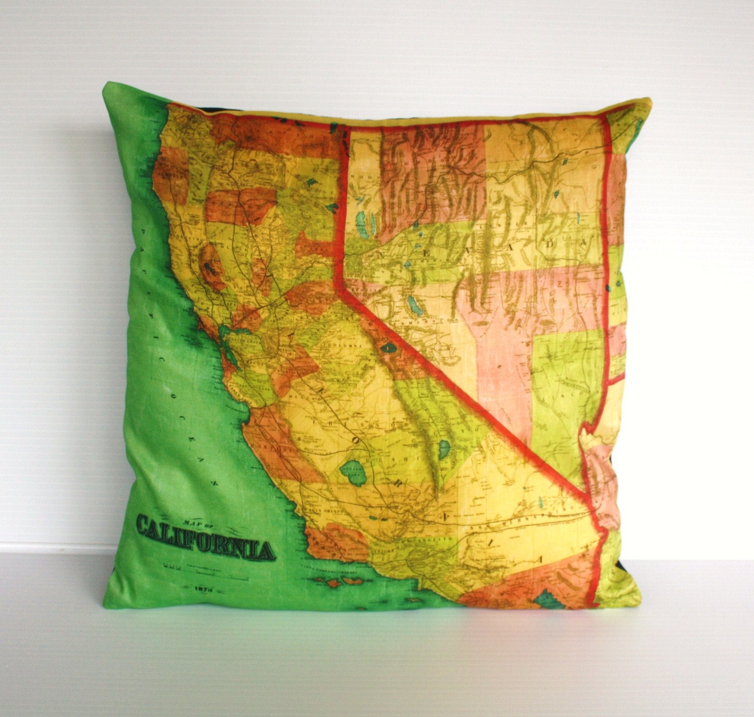 Cushion cover pillow CALIFORNIA  map cushion decorative pillow cushion cover, pillow case, map cushion,