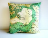 Decorative throw cushion map cushion  ARCTIC CIRCLE cushions cover, map pillow, 40cm cushion, 16 inch pillow,