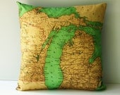 16 inch cushion cover, map pillow, state map MICHIGAN vintage map cushions 16 inch pillow,40cm  cushion,