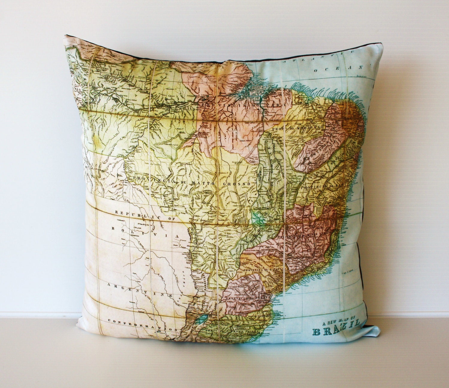 Decorative throw pillow  map eco friendly BRAZIL map cushion, map pillow, cushion cover  organic cotton, 16 inch/ 41cm