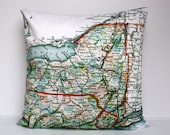 Pillow cover 16x16  map pillow NEW YORK STATE map cushion,organic cotton,cushion cover, 40cm cushion