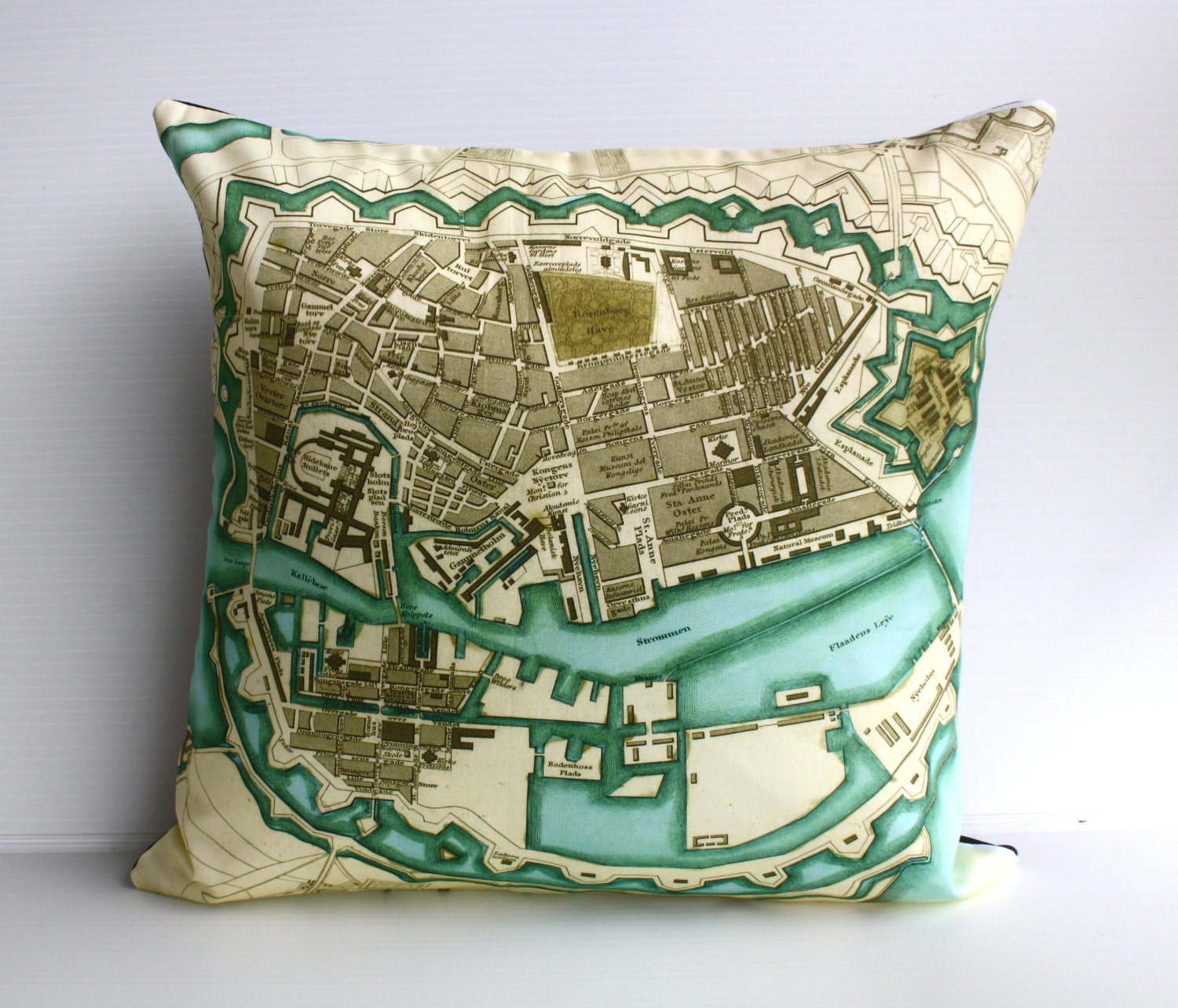 Decorative pillow COPENHAGEN map cushion, organic cotton , pillow, cushion , 16 inch, 41cm