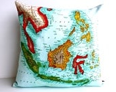 Cushion cover map pillow INDONESIA 40cm pillow organic cotton throw pillow, 16 inch cushion cover, decorative pillow