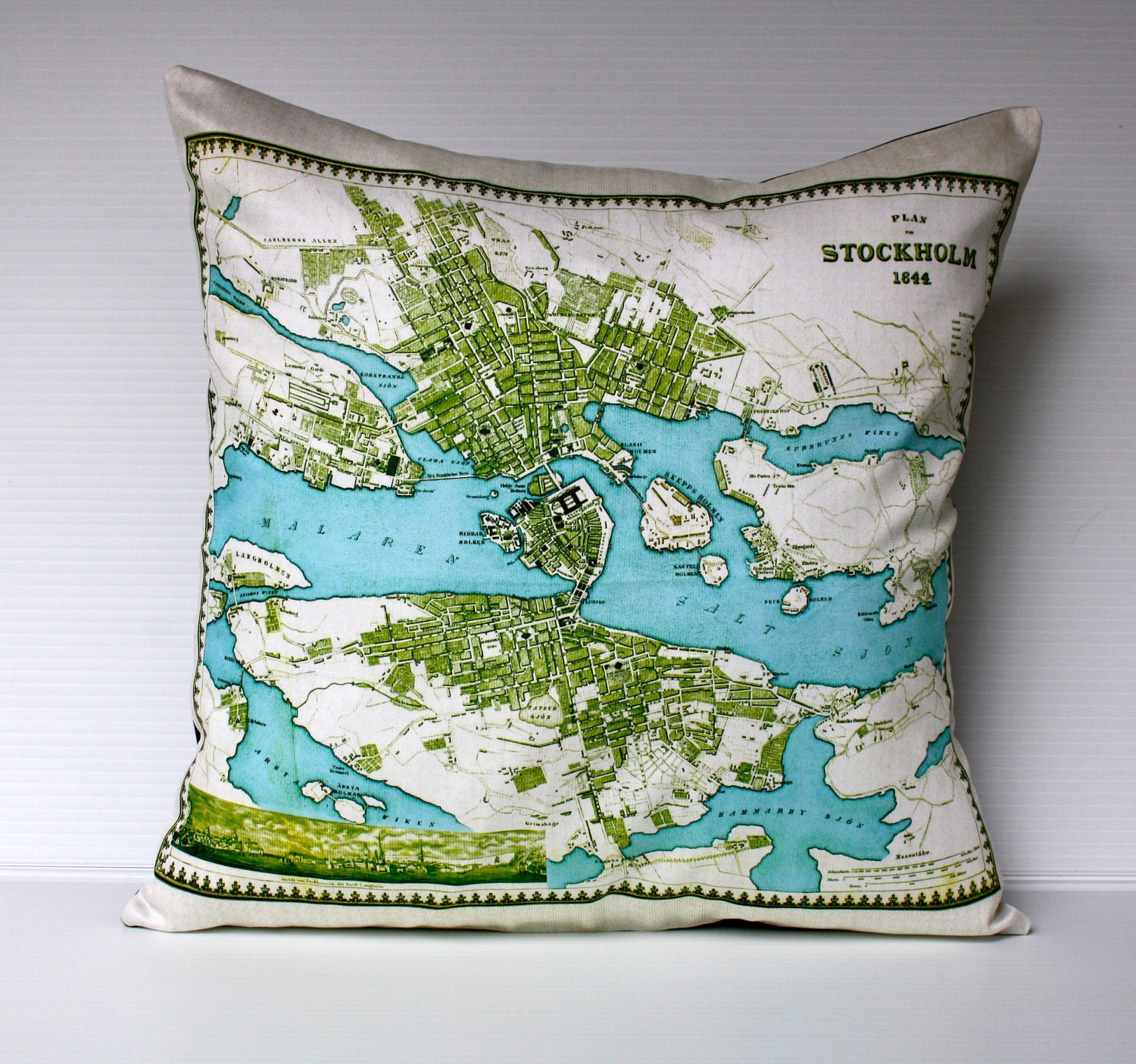 Map cushion cover, city map STOCKHOLM  organic cotton, atlas cushion, 16 inch cushion, 40cm pillow, throw pillow