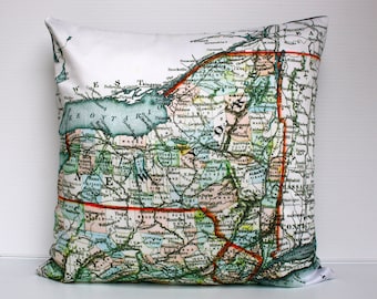 Pillow cover 16x16  map pillow NEW YORK STATE map cushion,organic cotton,cushion cover, 40cm cushion