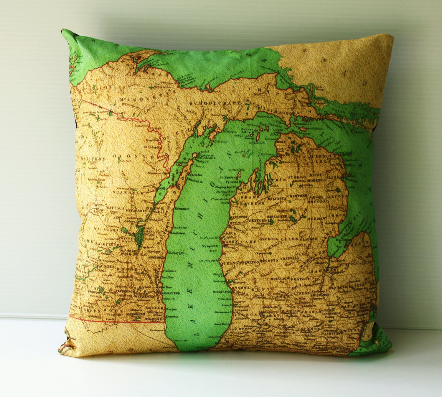 16 inch cushion cover, map pillow, state map MICHIGAN vintage map cushions 16 inch pillow,40cm  cushion,