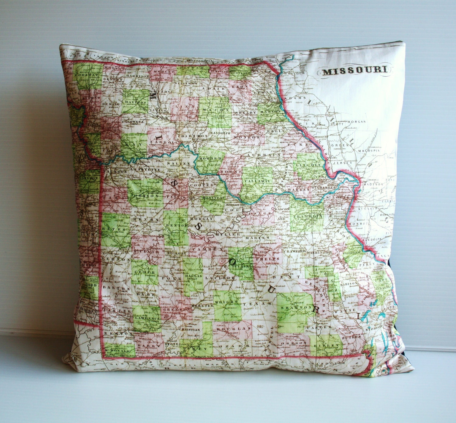 cushion covermap pillow MISSOURI State, map pillow,  cushion, vintage map, organic cotton, 16 inch, 41cm