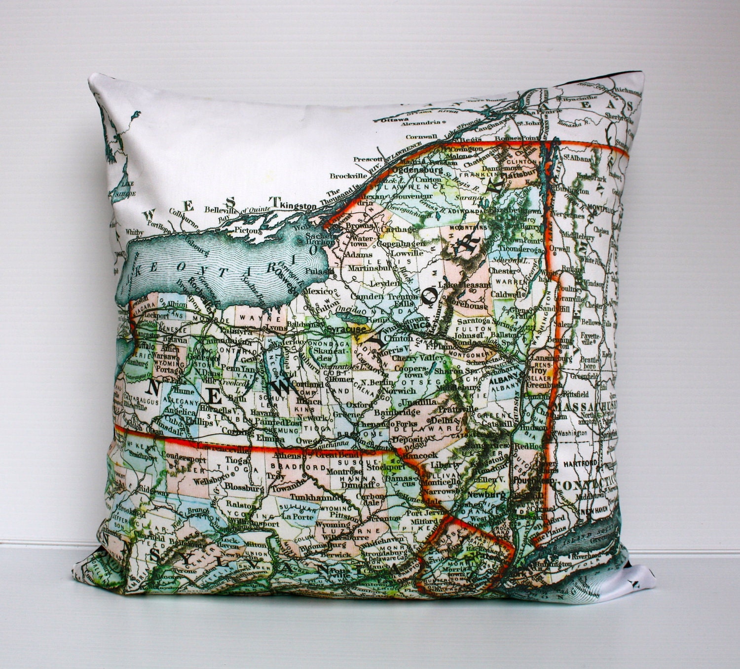Pillow cover 16x16  map pillow NEW YORK STATE map cushion,organic cotton,cushion cover, 40cm cushion