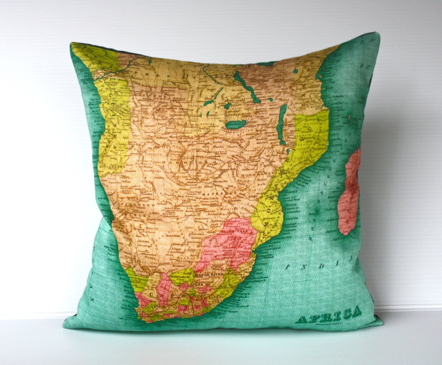Pillow cover, map cushion SOUTHERN AFRICA Organic cotton Atlas map of Africa, cushion cover, pillow,16 inch, 41cm