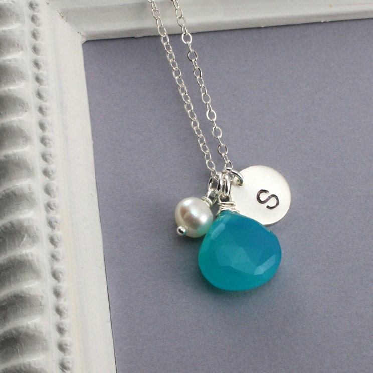 Personalized Jewelry - Sterling Silver Necklace with 1 Custom Gemstone  and 1Custom Initial Disc, Bridal, Birthday, Anniversary Gift