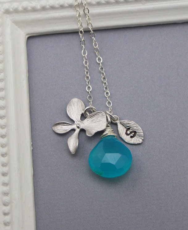 Personalized Jewelry. Bridal Jewelry.Silver Orchid Necklace with 1Custom Birthstone. Birthday, Anniversary Gift