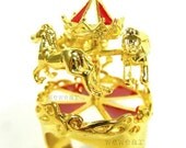 Fancy Carousel Ring in White-Red Colour (24K Gold-Plated)